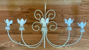 White French Country Wrought Iron Candelabra 5 Arm Candle Wall Sconce Shabby - Picture 1 of 5