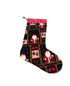 Christmas Stocking Handmade Vintage Santa Peace on Earth - Picture 1 of 1