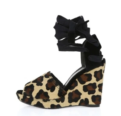 STUART WEITZMAN 豹纹小马毛踝带楔形高跟鞋 8 M 码 — 第 1/4 张图片