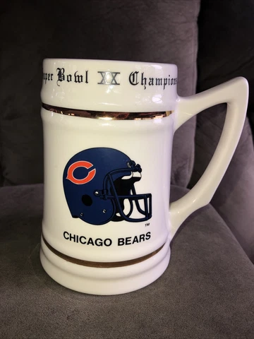1985 Chicago Bears Super Bowl XX Champions Stein Mug NFL Vintage Walter Payton Cover