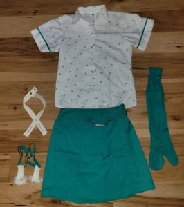 Vtg. Girl Scouts Green White Button Down S/S Shirt Sz 10 Skort Uniform Large USA - Picture 1 of 9