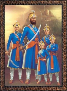 Multicolor Guru Gobind Singh ji with Chaar Sahibzaade Painting (Size: 42 x 57cm) - Picture 1 of 3