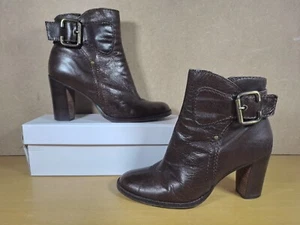 Nine West Estefani Brown Leather Side Zip, Buckle Ankle Boots Size US 7W EU 38 - Picture 1 of 17
