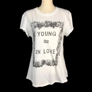 Wildfox Young and In Love Black White Distressed Tee Shirt Womens Medium Cotton - Picture 1 of 10