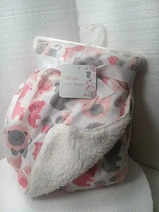 Coperta sherpa stile zoo neonati bambina rosa, grigio, bianco 30 x 40 nuova con etichetta - Foto 1 di 4