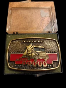 Solid Brass Snap-On Tools Belt Buckle USA Made 1989 Extremely Rare With Case. - Picture 1 of 4