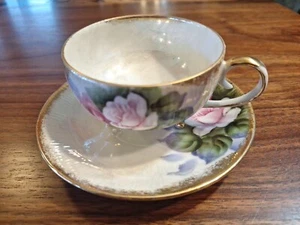 Tea Cup And Saucer Irradesce Rose Floral Three Footed - Picture 1 of 9