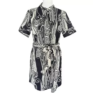 Nautica Jeans Co. Size Medium Navy Paisley Short Sleeve Shirt Dress NEW - Picture 1 of 10
