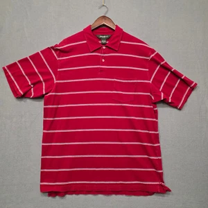 Eddie Bauer Men’s double Striped Red Cotton Polo Shirt Size Large Tall Classic - Picture 1 of 6