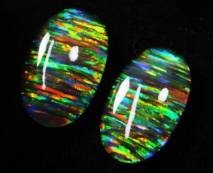 Natural 40.00 Ct Gilson Opal Doublet W/ Fire Splash Loose Gemstone Pair