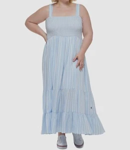$130 Tommy Hilfiger Women Blue Striped Logo Sleeveless Tank Dress Plus Size 3X - Picture 1 of 2