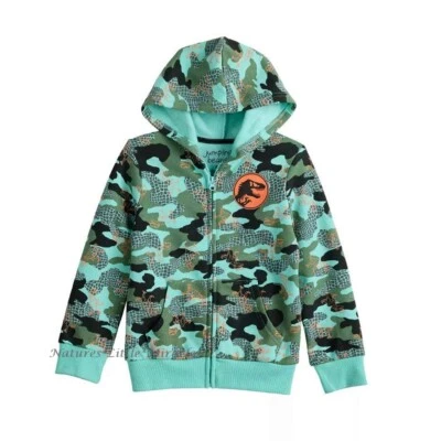 Jurassic World Park Boys Dinosaur Hoodie Jacket Sweatshirt Size 4 5- 12 Camo NWT - Image 1 of 4