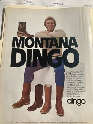 Anuncio impreso 1983 de Joe Montana para botas Dingo Forty Niners envío gratuito Foto 1 de 3