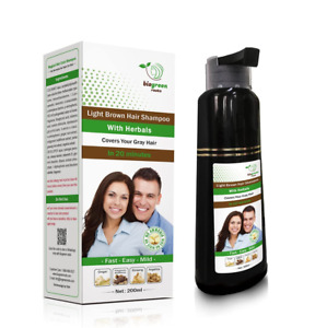 BioGreen Roots Herbal Light Brown Hair Color Shampoo Cover Dye Gray Fast Easy
