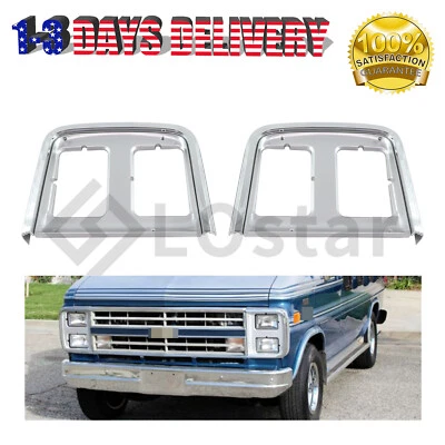 Pair(2) Chrome Headlight Trim Bezel Dual Type Fits 1985-1991 GMC Chevrolet Van - Image 1 of 4