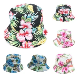 Hawaiian Bucket Hat Floral Travel Fashion Cap Casual Headwear Hip Hop Hiking - Picture 1 of 9