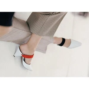 Neous Kitten Cone Heels Open Back EU 39 US 8 White Colorblock Suede Straps  - Picture 1 of 10