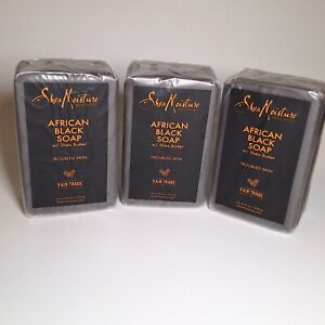 Lot of 3 Shea Moisture African Black Soap Troubled Skin 8 Oz Bar Soap NEW Sealed