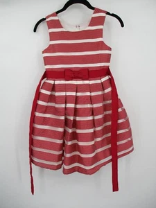 Jona Michelle Girls Dress 7 Holiday Christmas Red White Striped Ribbon Lined - Picture 1 of 14