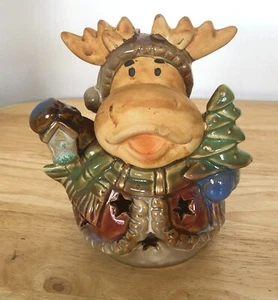 Vintage Christmas Reindeer Ceramic Figurine Candle Holder 6" - Picture 1 of 5