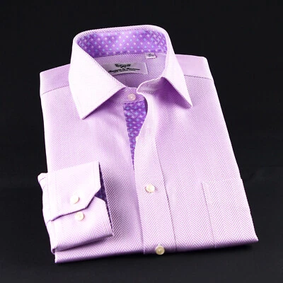 Camisa de vestir formal de negocios púrpura espiga rica italiana floral puños individuales Foto 1 de 4