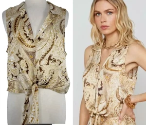 NEW L'Agence Amos Paisley Tie Front Sleeveless Blouse SHIRT TOP SZ XXL 2XL - Picture 1 of 20