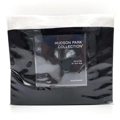 Hudson Park Black Cotton Luxury Deco Fan Bedding Classic Bed Skirt Full/Queen - Image 1 of 4