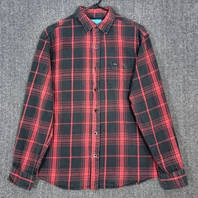 Matix Shirt Mens Large Black Red Plaid Flannel Long Sleeve 100% Cotton Button Up - Image 1 of 4