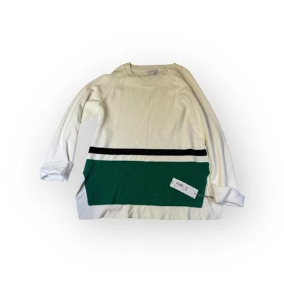 Nuevo con etiquetas Suéter Liz Claiborne Verde Crema Negro Rayas Cuello Redondo Mediano Foto 1 de 4