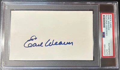 EARL WEAVER SIGNED INDEX CARD ENCAPSULATED PSA  BALTIMORE ORIOLES HALL OF FAME - Image 1 of 3