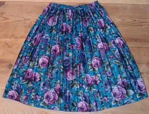 Vintage Pleated Midi Skirt Womens 12 Bold Rose Floral Elastic Waist Made In USA - Picture 1 of 5