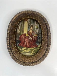 ARTINI ENGRAVING WOMAN SITTING IN  DRESS HAND PAINTED ETCHED OVAL FRAME WALL ART - Picture 1 of 7