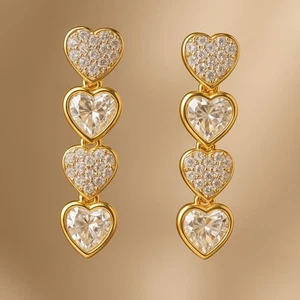 Vintage Signed Swan Swarovski pierced Dangling Hearts 2” Earrings Stunning! - Picture 1 of 6