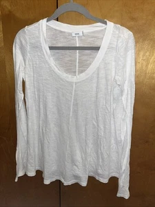 Vince Women’s XS Deep Neck White Cotton Long Sleeve Top - Picture 1 of 7