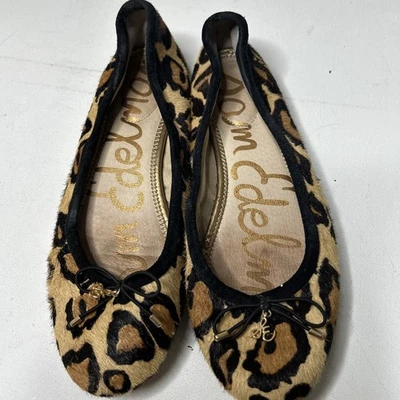 Sam Edelman Felicia Ballet Plano 6.5 Estampado Leopardo Pelo de becerro Cuero Lazo  Foto 1 de 4