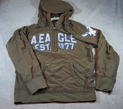 Y2K American Eagle Para hombres Grande Oliva Cuarto Cremallera Pullover Sudadera con Capucha Suéter Parche Foto 1 de 4