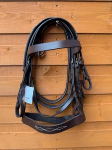 Leather Hunter Bridle For Shetland Mini Shetland Stitch Noseband Grip Rein Brown - Picture 1 of 7