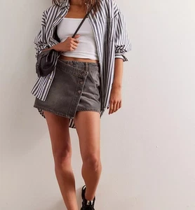 Free People "Wynne" Black Denim Mini Skirt Size 30 Uk 12 - Picture 1 of 11