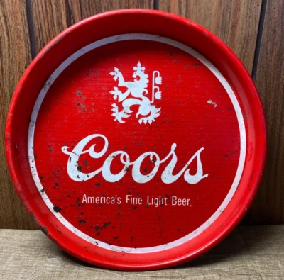 Vintage COORS BEER 13" Red Round Metal Serving Bar Tray / Made in USA  - Image 1 of 4