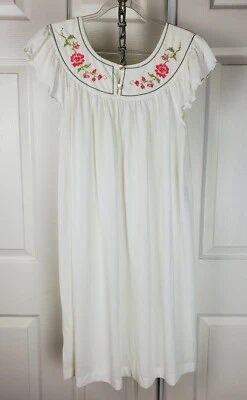 Camisón Gilead Vintage Talla Mediana Blanco Marfil Bordado Hecho en EE. UU. Foto 1 de 4