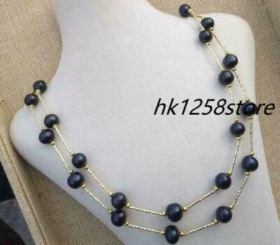 Collar de perlas negras redondas AAA + Tahaitianas de 38" oro amarillo de 14 k P Foto 1 de 4
