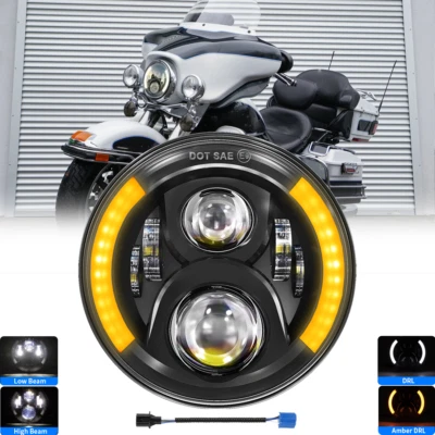 Faro LED de 7 pulgadas de haz alto bajo halo DRL señal de giro faro de motocicleta  Foto 1 de 4