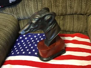 Bronze Greyhound Bust Bookend with Patina Single Piece on base very good Cond - Picture 1 of 11
