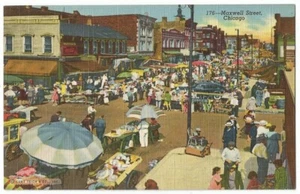 Chicago Illinois IL Maxwell Street Market Postcard 1940's - Picture 1 of 2