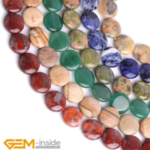 Assorted Gemstones Natural Coin Spacer Loose Beads For Jewelry Making Strand 15" - Picture 1 of 195