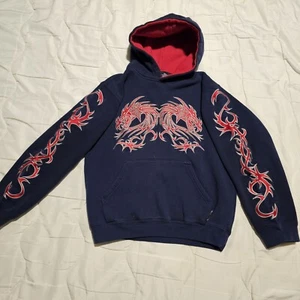 Vintage Y2K Silver Point Dragon  Embroidered Pullover Hoodie Youth Small - Picture 1 of 8