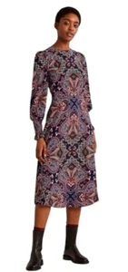 Boden Dress Women 6 Blue Botanic Paisley Smocked Cuff Midi NWOT Boho Festival - Picture 1 of 15