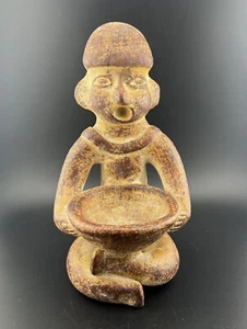 Mexican Folk Art Red Terracotta Clay Pottery Figurine Sculpture Man With Bowl - Picture 1 of 10