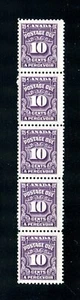 Tira vertical de 5 sellos de franqueo Canadá MNH #J5 - Imagen 1 de 2