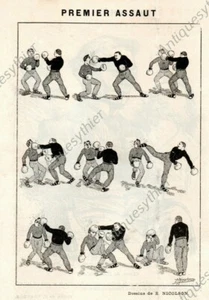 PREMIER ASSAUT BOXE BOXEUR NICOLSON HUMOUR 1900 PRINT BOXING FIGHT - Bild 1 von 2